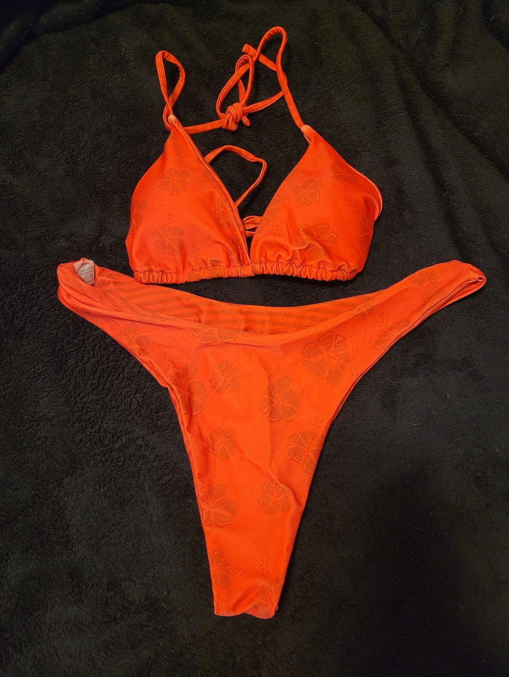 Orange Floral Bikini Set - Two Piece Swimsuit REVERSABLE BOTTOMS